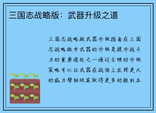 三国志战略版：武器升级之道
